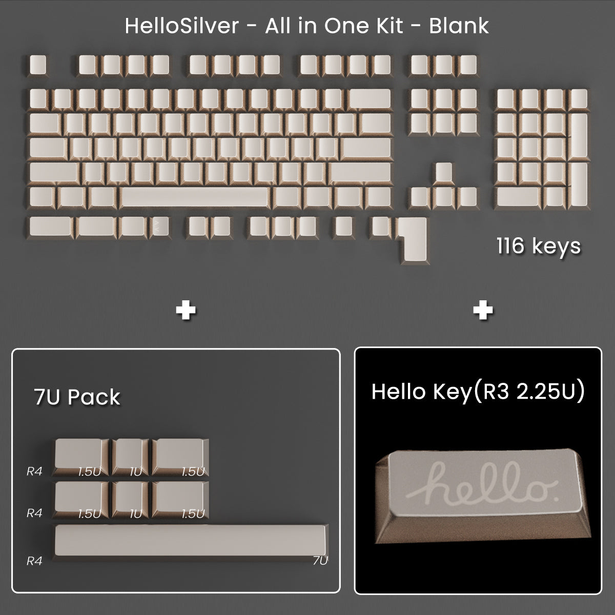 Full Metal Keycaps Set - Hello Silver