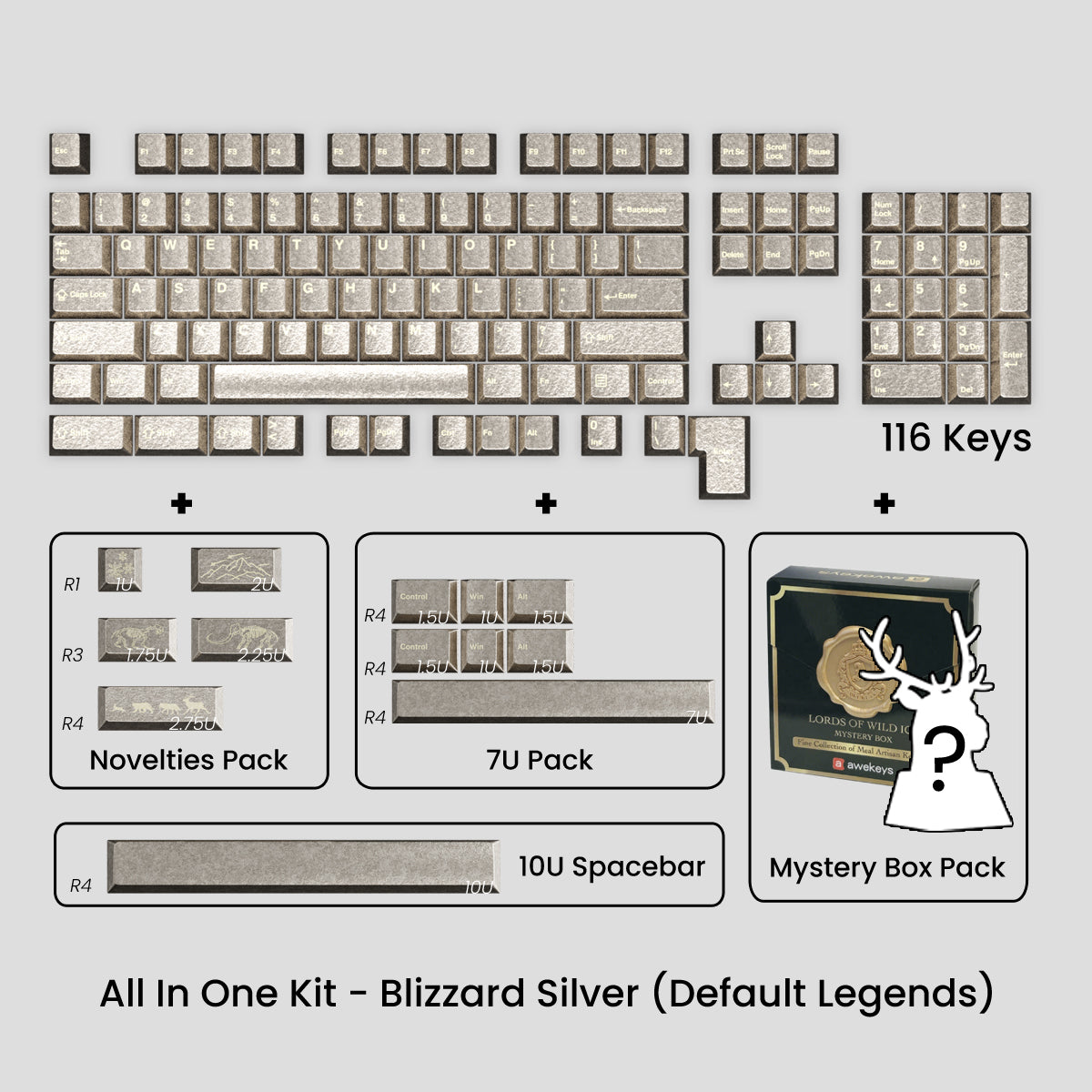 キーボード Awekeys Wild Ice - Abyss Black (100%+7u) Awekeys Wild Ice Full Metal Keycaps Set - 7U Pack
