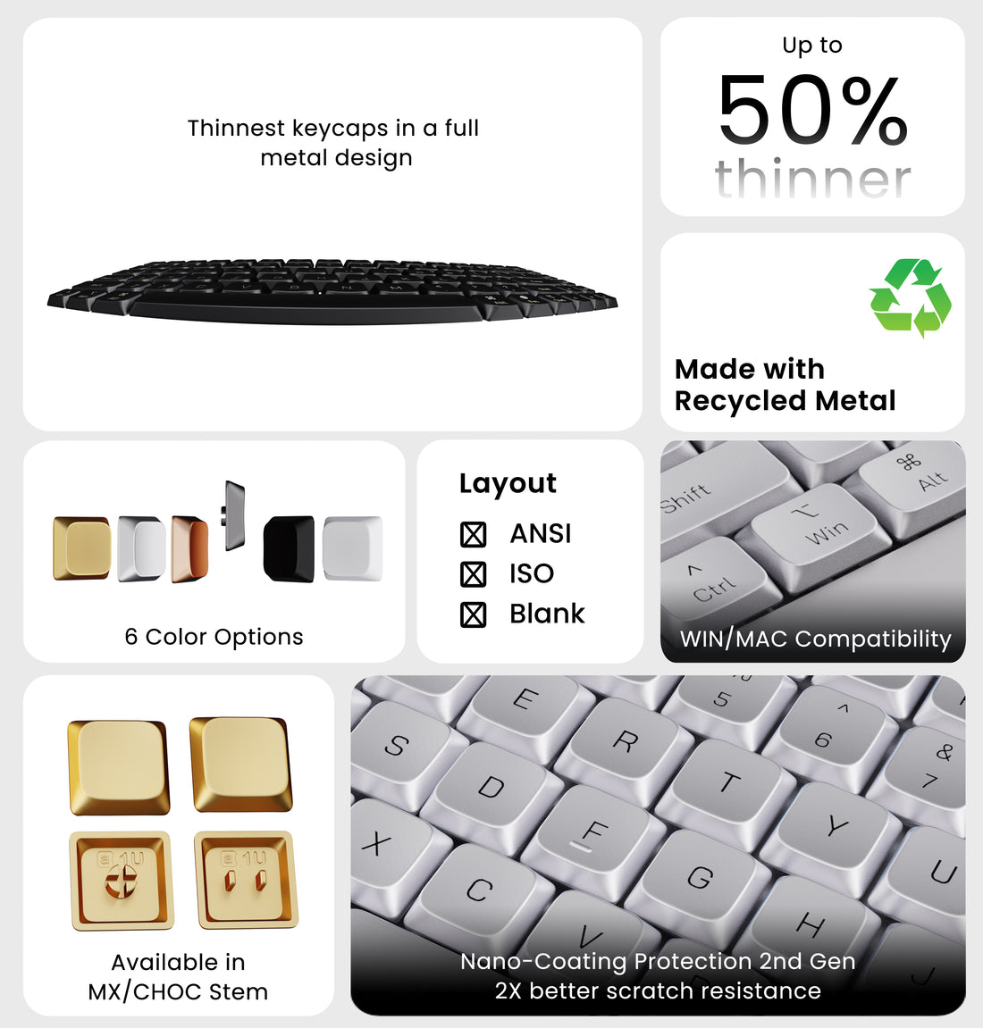 Awekeys Air Low Profile Metal Keycaps Set